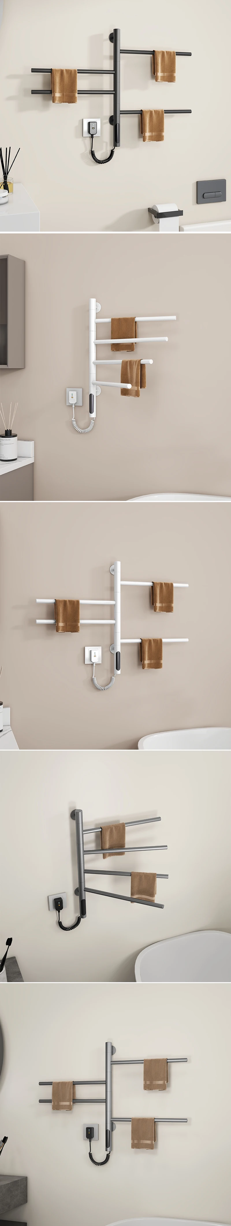 Description Picture 4 of itemBathroom Fast Drying Electric Heated Towel Rail Smart Temperature Time Control Electric Towel Rack White Rotatable Towel Warmer