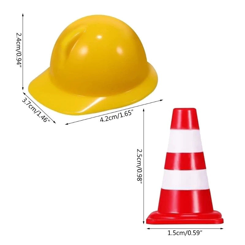 DXAB 50Pcs Mini Cones and 50 Safety Hats, 1Inch Signs Safety Cones Mini Road Signs Toy for Kids Street Signs