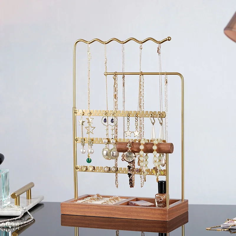 Jewelry Organizer, 7 Tier Black Metal Tabletop Bracelet and Necklace Jewelry Storage Display Tree Rack with Base Ring Tray