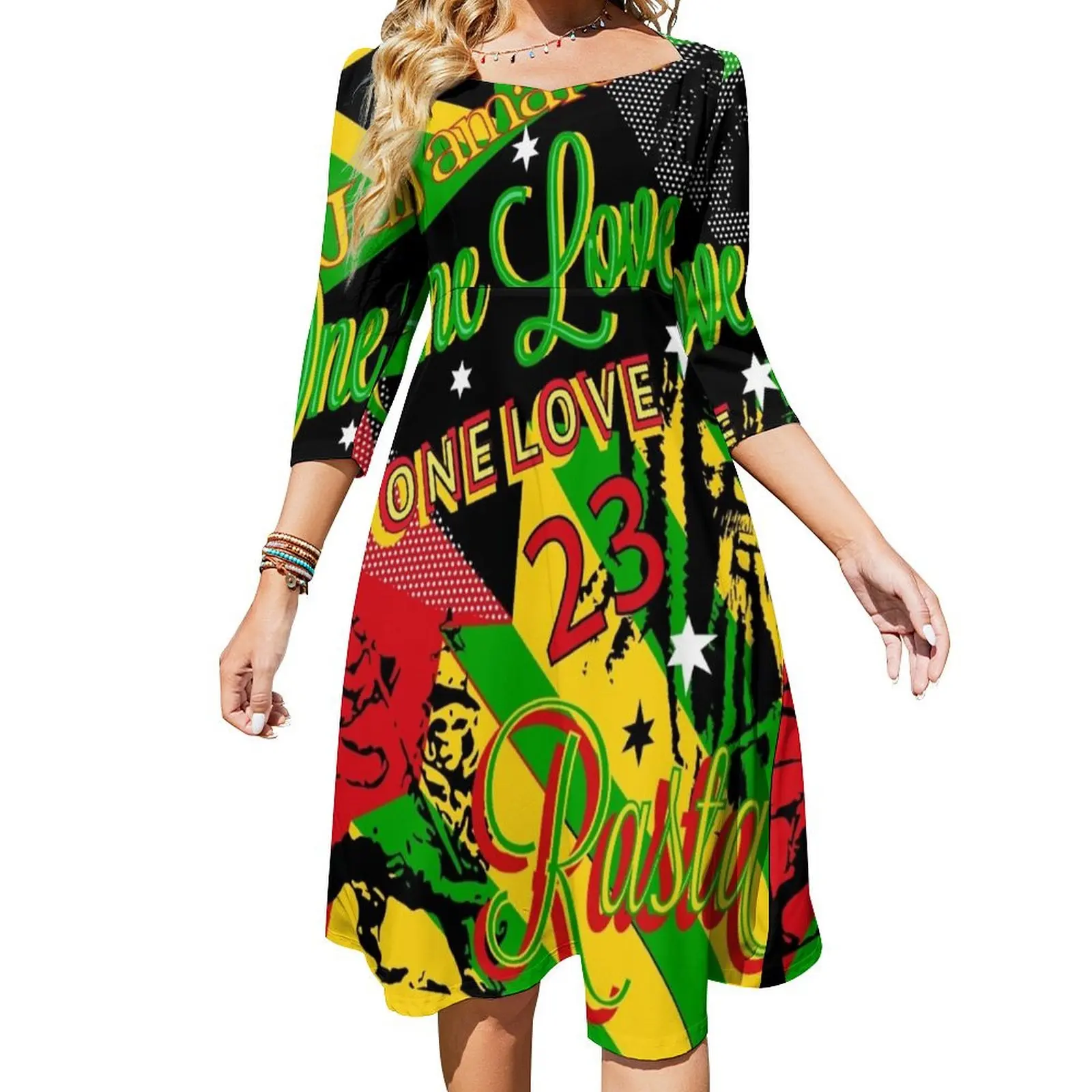 

Jamaican Rasta One Love женское платье-колокол Женская одежда платья для женщин вечернее платье женский летний костюм