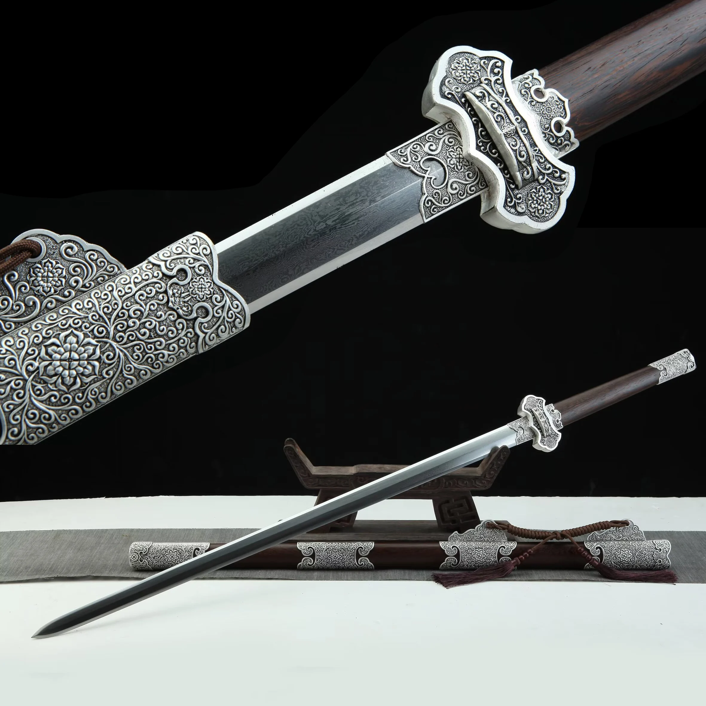 

109cm Medieval Real steel Real sword Hand forged Chinese Kung Fu with sword Damascus Steel battle ready sword weapon katana