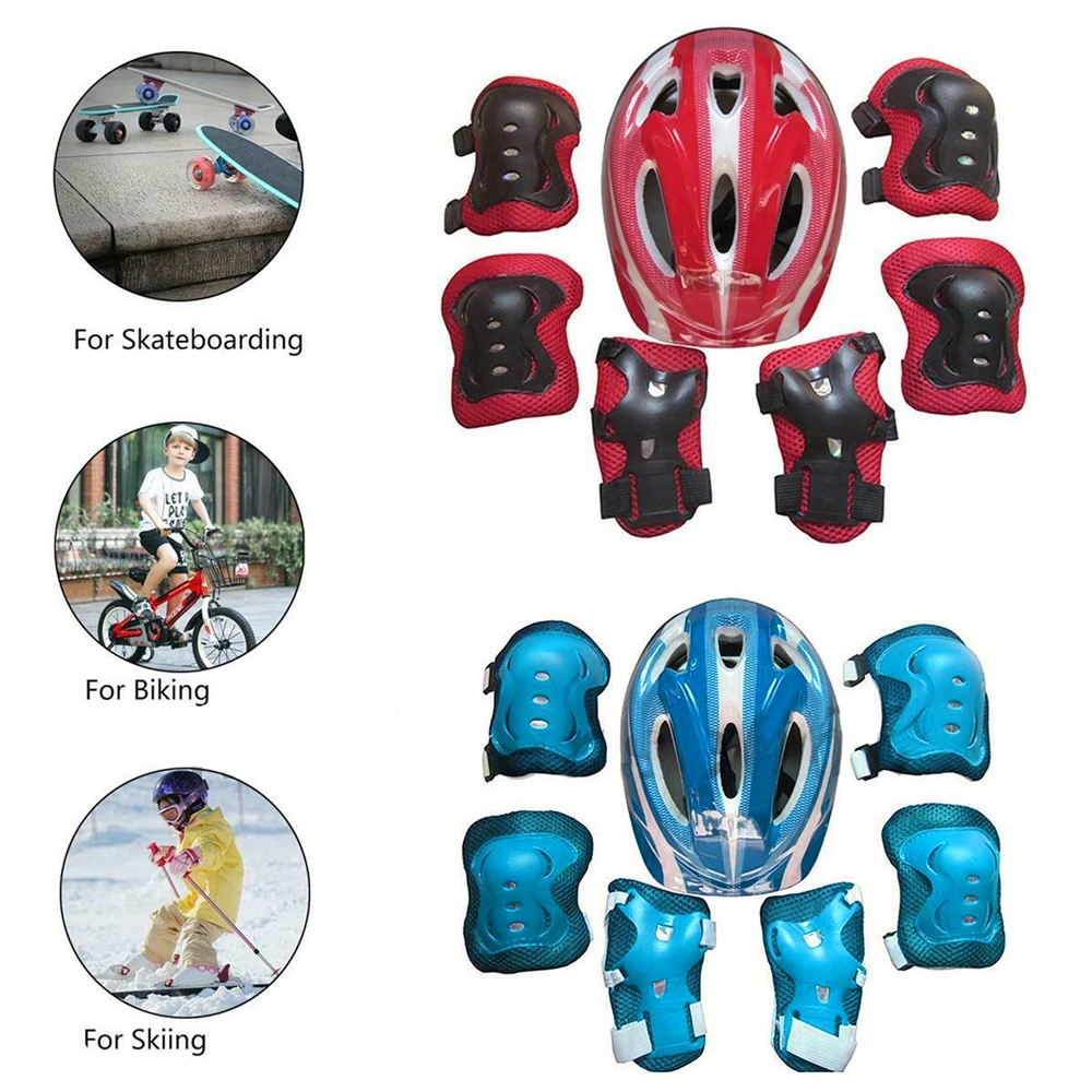 7Pcs/Set Kids Boys Girls Safety Helmet Knee Wrist Guard Elbow Pads
