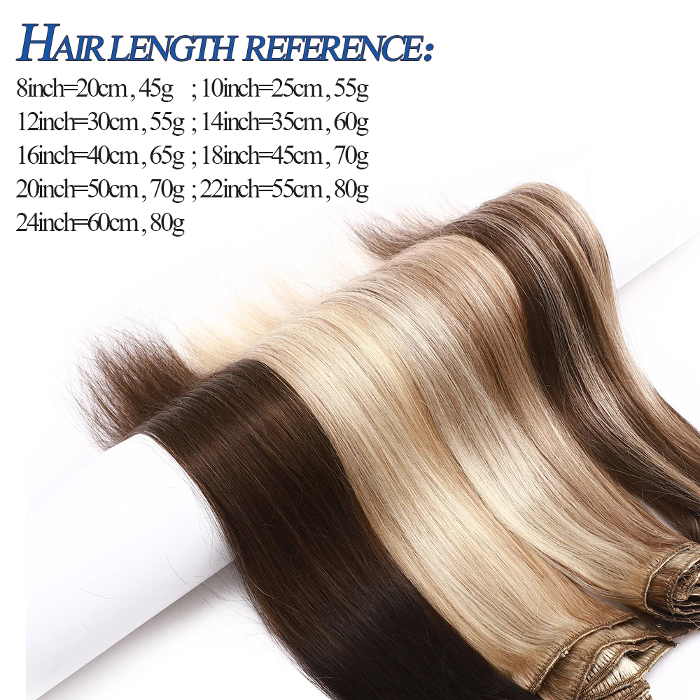 Clip in Hair Extensions Real Human Hair 8Pcs 10-24 inch Highlights Blonde Weft