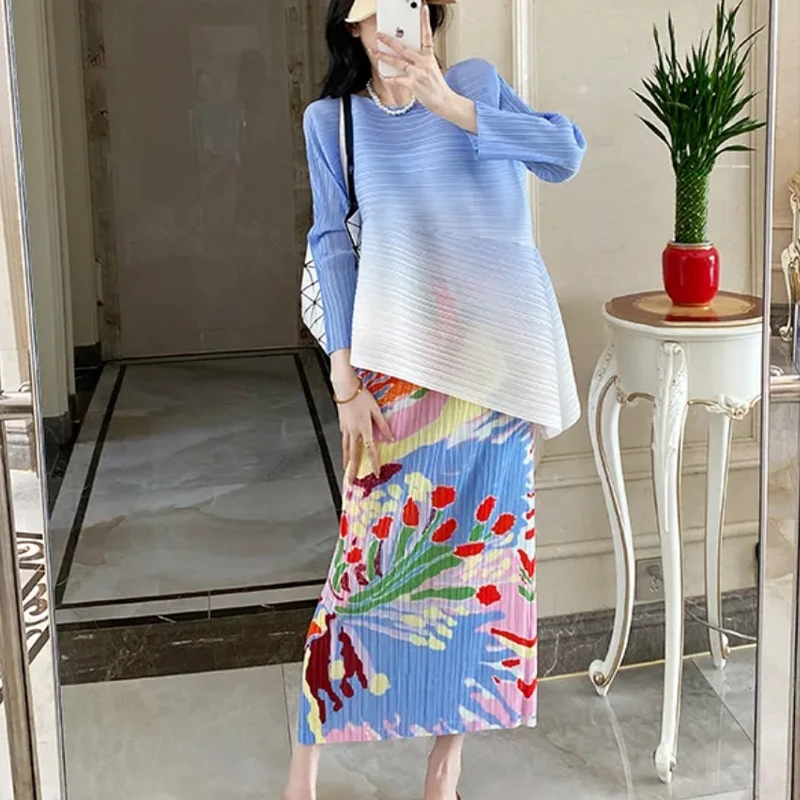 Women's Style Comfortable Casual Print Slim Fit Elegant Fashion Miyake Pleated Skirt Women New Style High Quality Hip Wrap Skirt