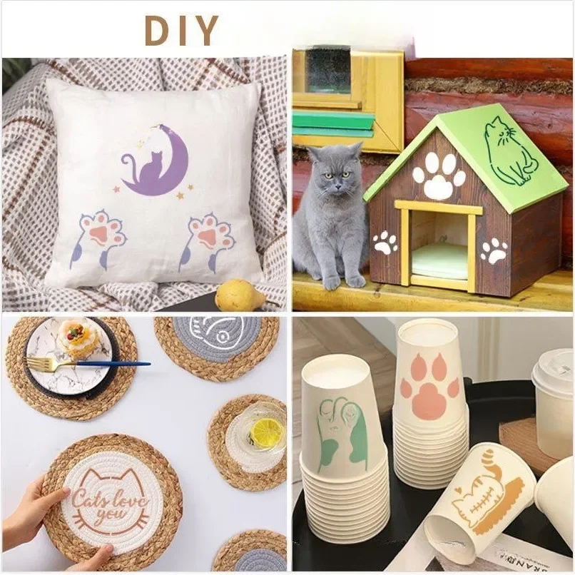 64 개/20 개 고양이 속이 빈 낙서 템플릿 손으로 쓴 스프레이 페인팅 템플릿 장식 금형