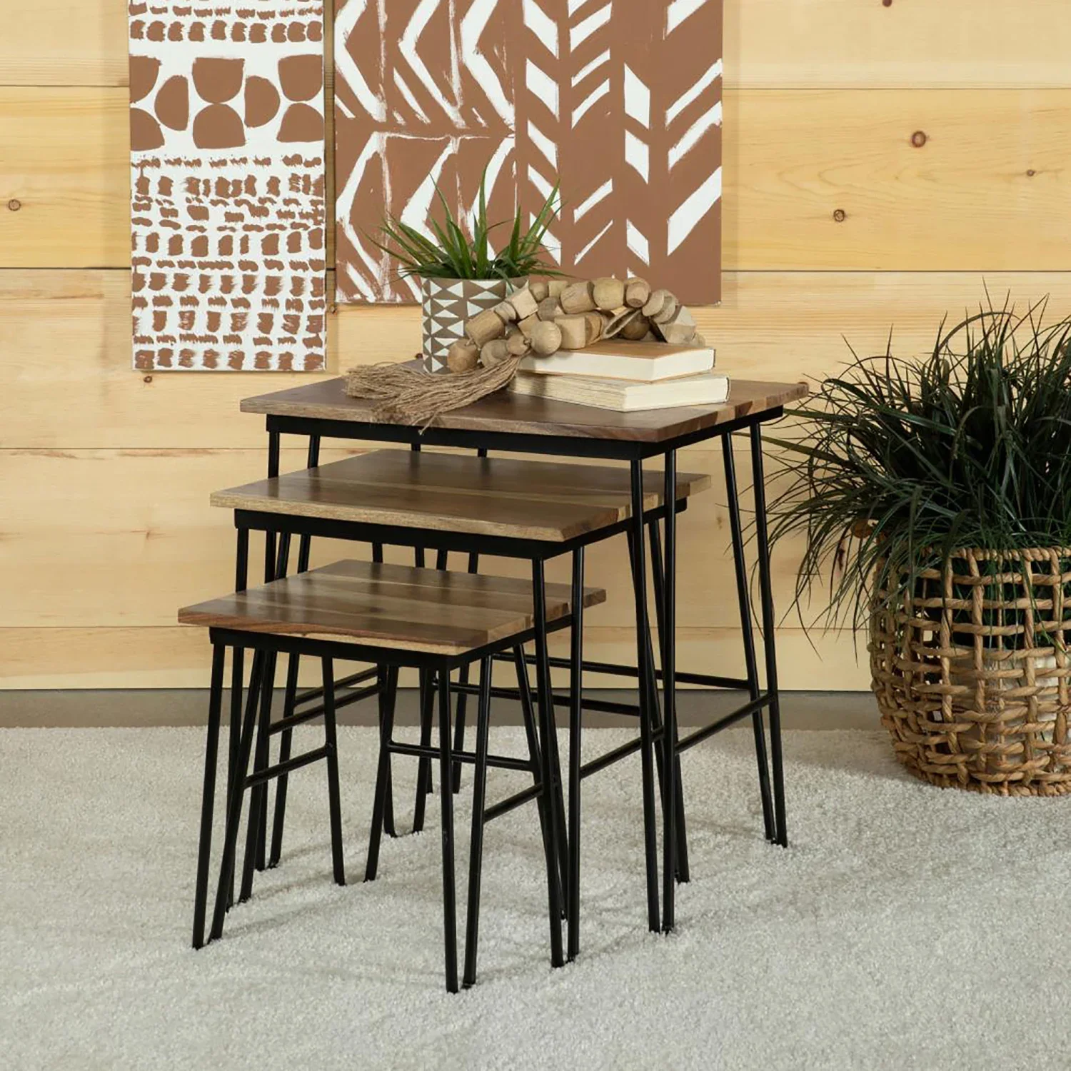 

Natural and Black 3-Piece Nesting Table with Hairpin Legs makeup