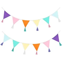 12Pcs/13Ft Fabric Triangle Flags Cotton Tassel Banner, Colored Bunting Pennant Garland for Outdoor Boho Hanging Decoration 1