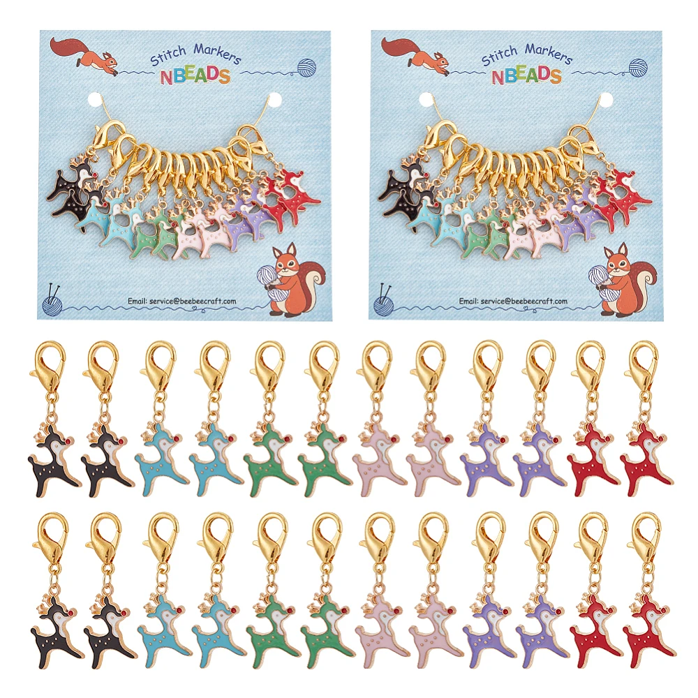 

24PCS Alloy Enamel Deer Pendant Locking Stitch Markers Zinc Alloy Lobster Claw Clasp Stitch Marker Mixed Color 3.7cm 6 colors