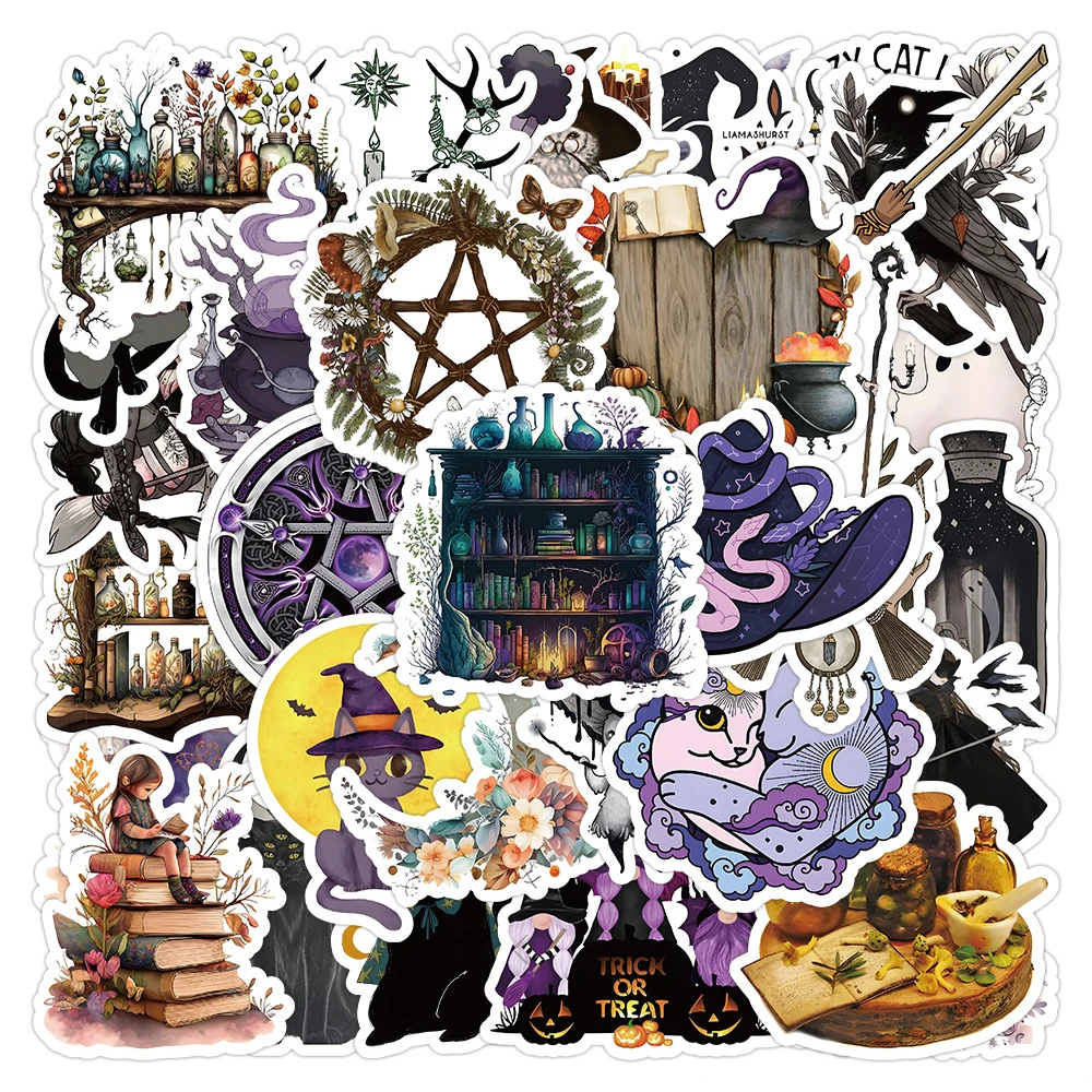 10/30/50pcs Cool Gothic Magic Witch Graffiti Stickers Aesthetic Horror Goth Decoration Decals DIY Luggage Car Wall Cool Sticker