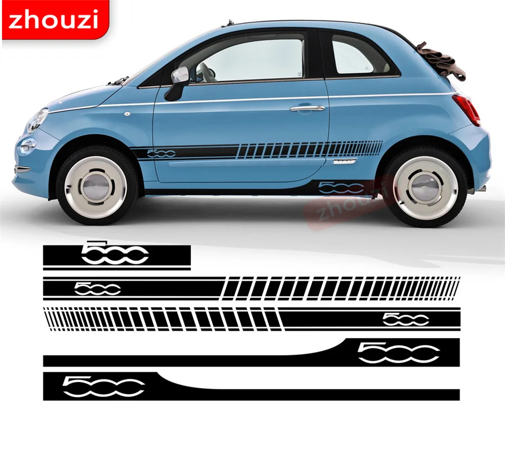 Car Door Side Stripes Gonna Cappuccio Copertura Adesivo Vinile Body Kit Decalcomania Per Fiat 500 Abarth 595 695 500C 500E Accessori Vintage