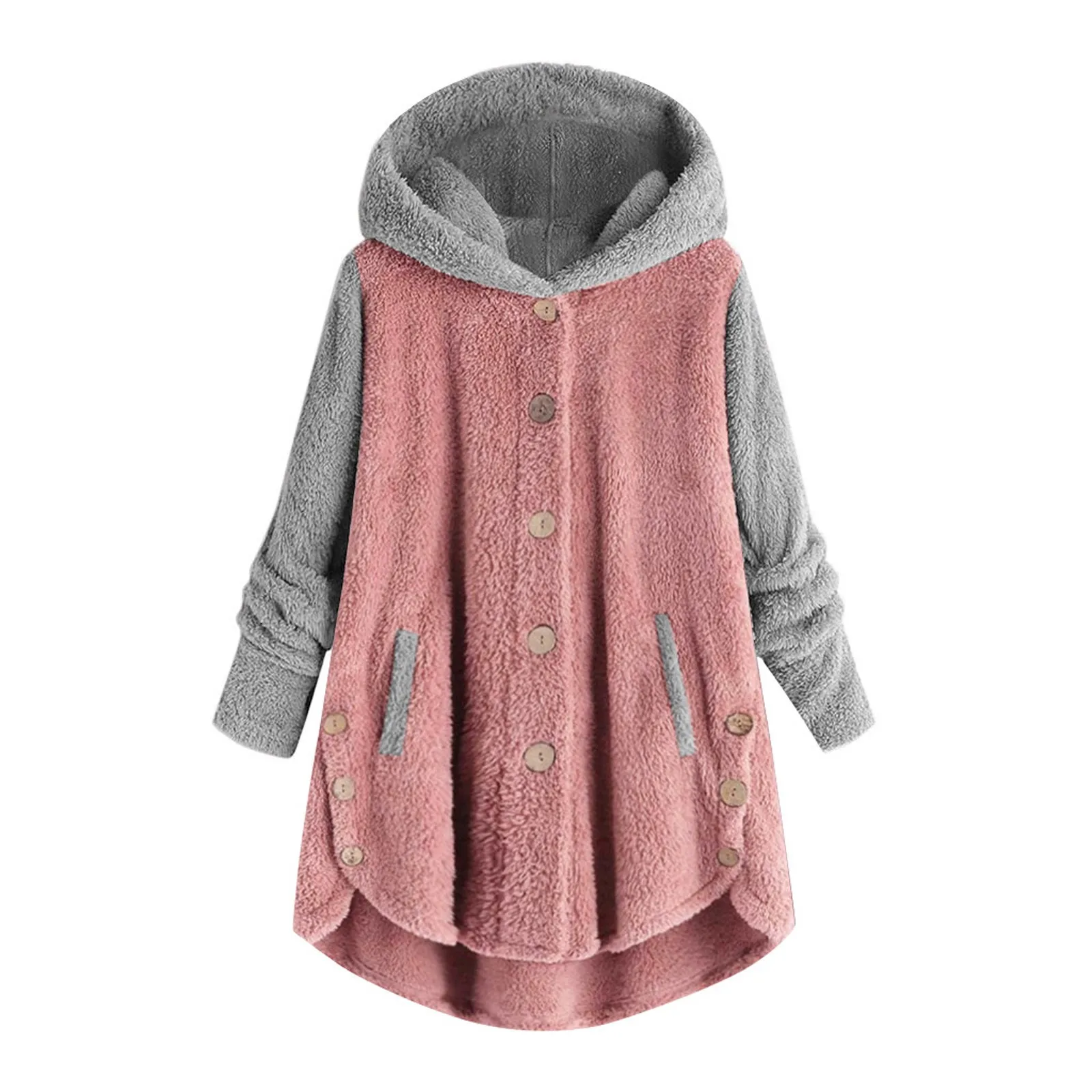 

Women'S Fashion Stitching Loose Hoodies Long Sleeve Plush Button Coat Traf Official Store Elegant And Pretty Women'S Dresses