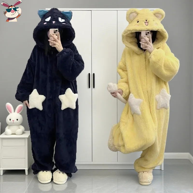 أنيمي كاردكابتور ساكورا سيربيروس الإسبنيل الشمس لطيف أفخم الكرتون ملابس المنزل الخريف الشتاء الدافئة بذلة المرجان بيجامة من الصوف