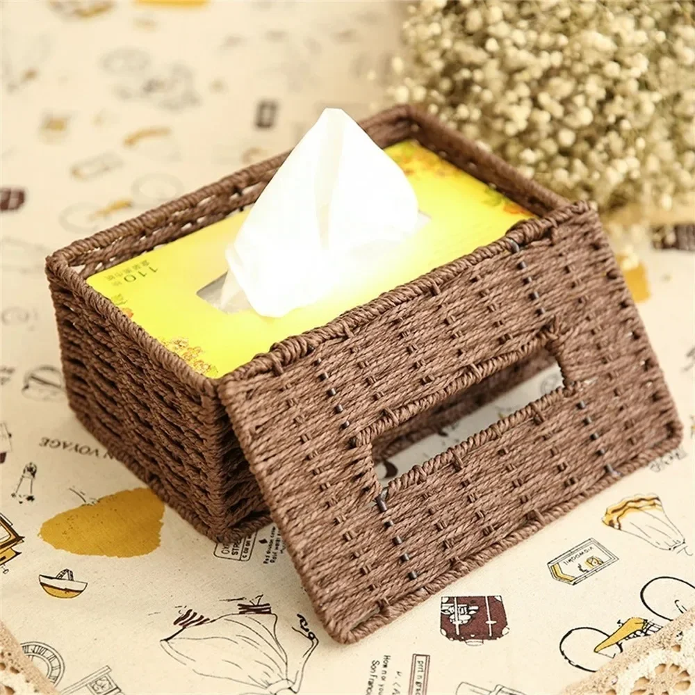1PC Rattan Tissue Box Home Decoration Handmade Desktop Decoration Simple Retro Tissue Box Storage Caja De Pañuelos Hecha A Mano 3