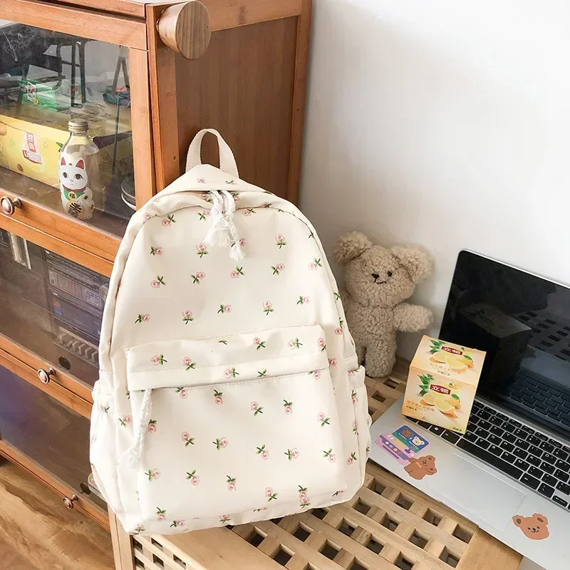 Korean Flower Svhool Bags for Students Teenager Large Capacity Waterproof Nylon Rucksack Books Stationery Organizer Backpack Bag