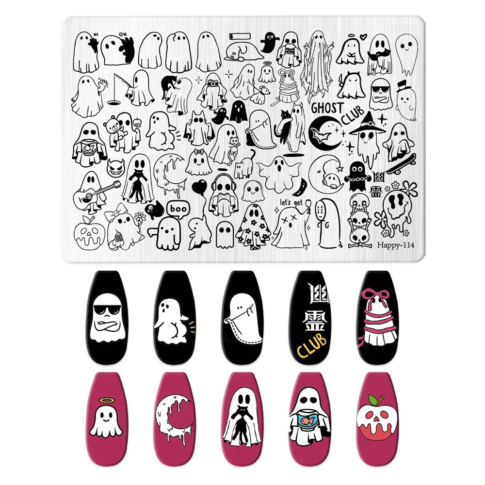 귀여운 글자 고스트 네일 스탬핑 플레이트 휴일 네일 DIY 매니큐어 도구 홈 ..