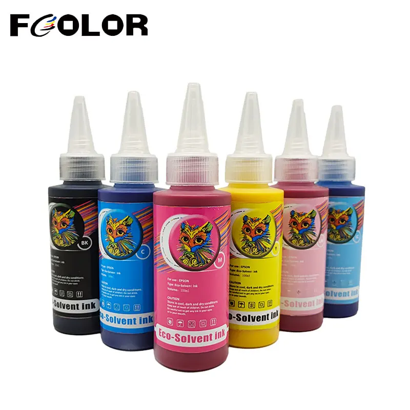 Fcolor 100ML 250ML 6 colors Eco-Solvent Ink Set For Epson DX5 DX6 Printhead Eco Solvent Ink Indoor Wallpaper Poster Printing