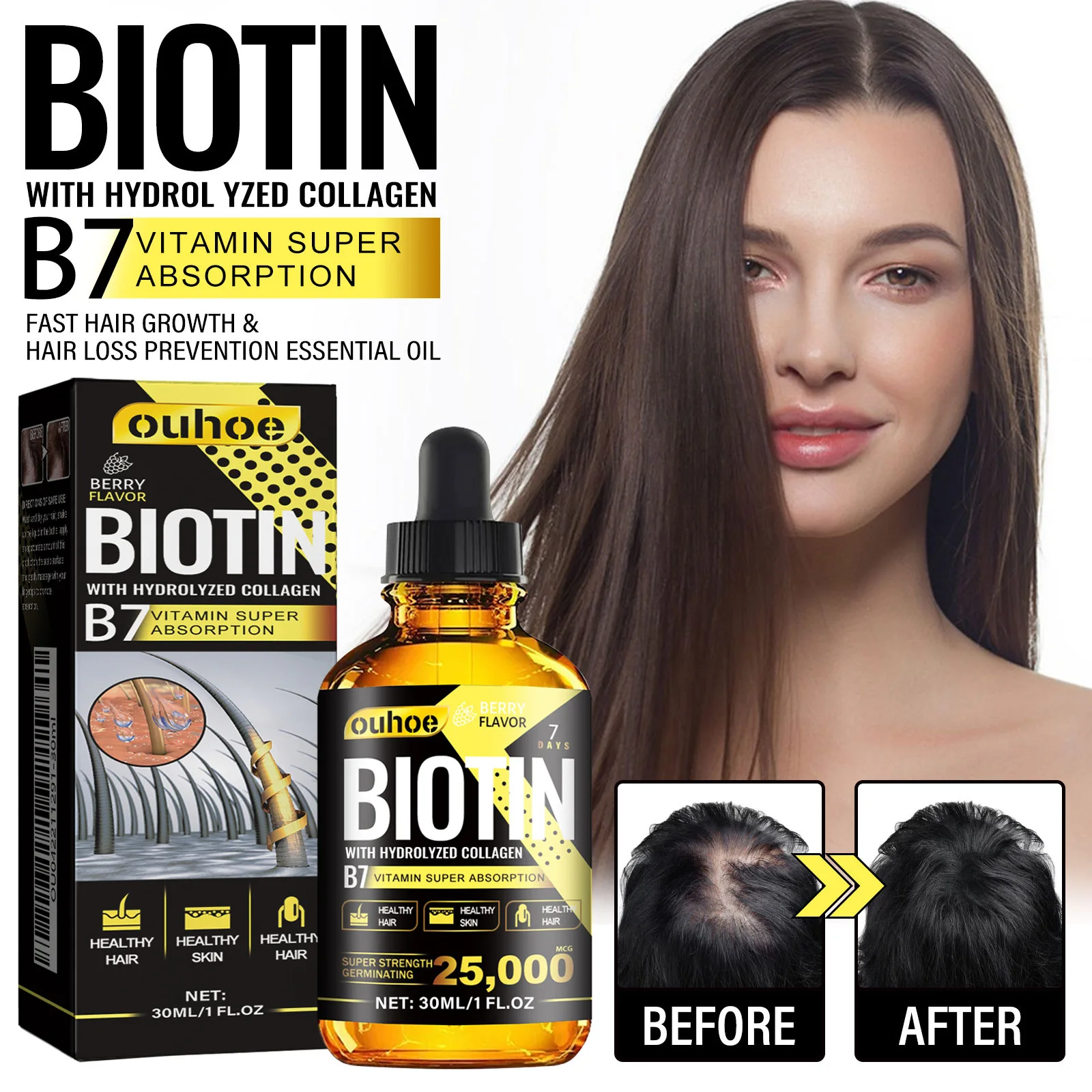 

Collagen B7 Vitamin Hair Growth Oil Nutrition Biotin Liquid Drops Thinning Treatment Liquid Anti-hair Loss Hairs Care