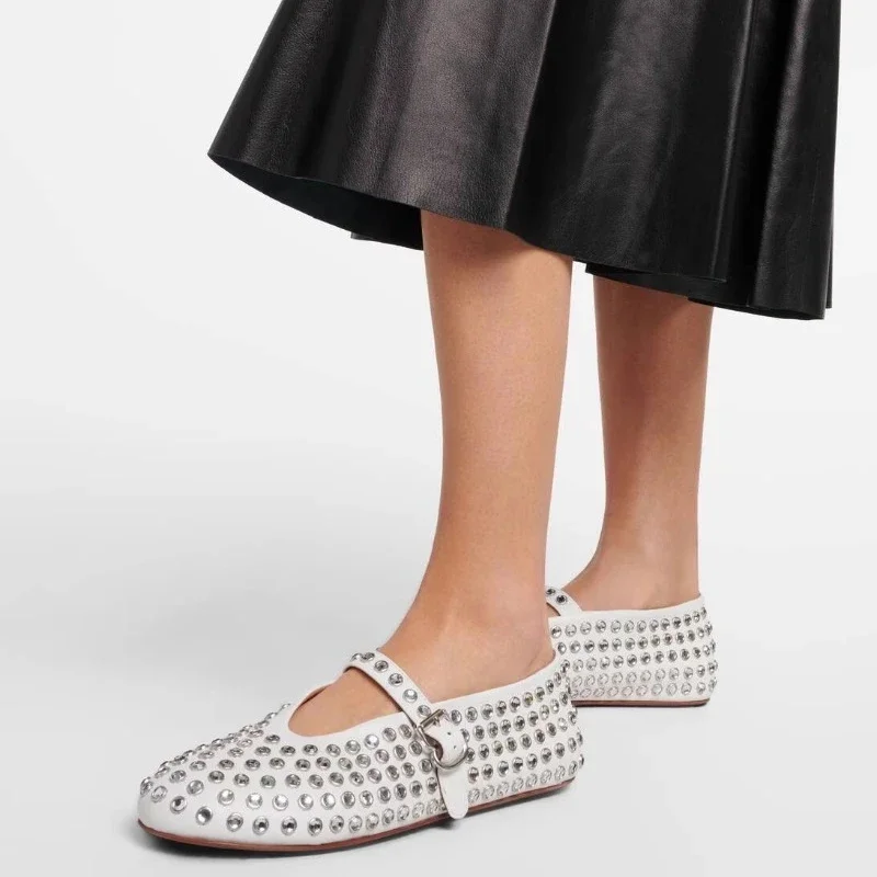 Women Flats 2024 New Water Diamond Rivet Ballet Mary Jane Shoes Sneakers Women Comfortable Ballet Shoes for Women Lolita Shoes