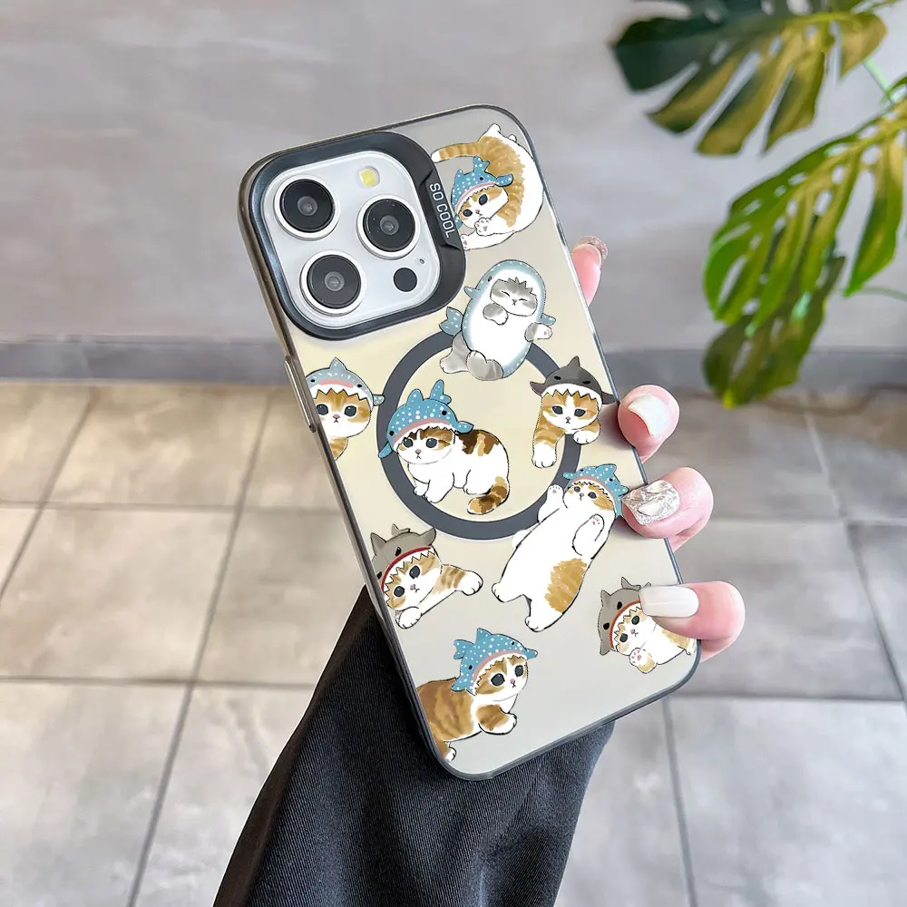 Charming M-Mofusands Cat Magsafe-Inspired Magnetic Phone Case with Soft Silver Plated Finish