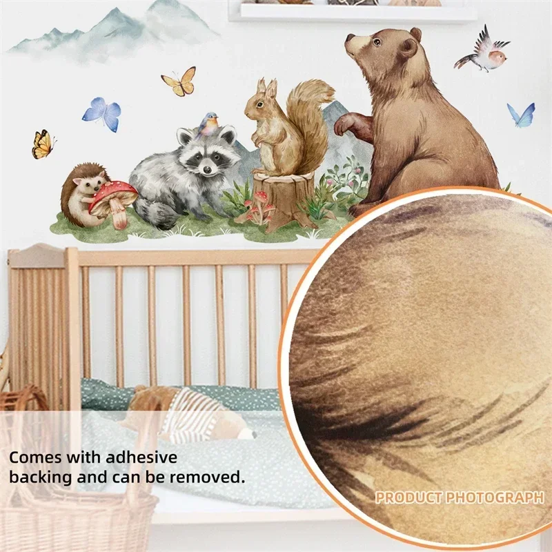 Adesivi murali animali dei cartoni animati per camerette Asilo nido Camera dei bambini Soggiorno Decorazione murale Orso Scoiattolo Decalcomanie da muro per bambini  15