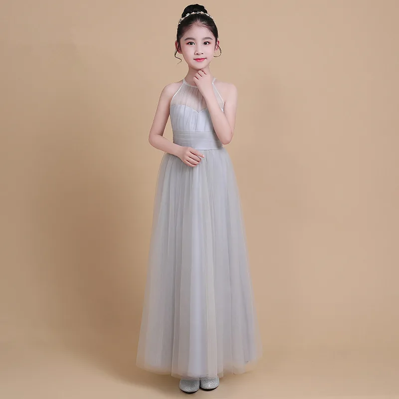

Long Gray Elegant Tulle Kids Dresses For Girls Teens Bridesmaid Princess Wedding Dress Child Party Formal Wear 6 8 10 12 14 Year