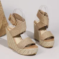 Large Size Platform Sandals Wedge Summer Shoes For Women Wedges High Heels Beige Knitted Gladiator Flip Flops Female Comfortable - Image 4