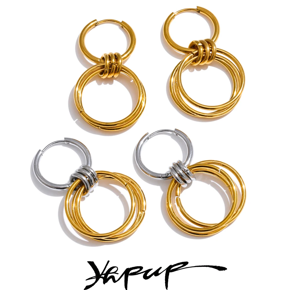 Distinctive Stainless Steel Double Round Drop Earrings for All Occasions