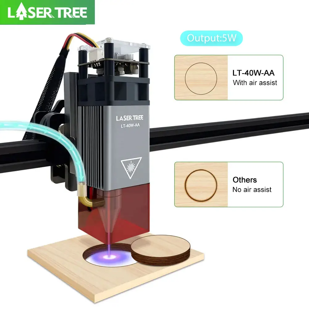 LASER TREE 5W Air Assist Laser Module 450nm Blue Laser Head laser engraving machine cnc engraving machine parts For CNC DIY Wood Cutter Engraving Tool Head and Accessories
