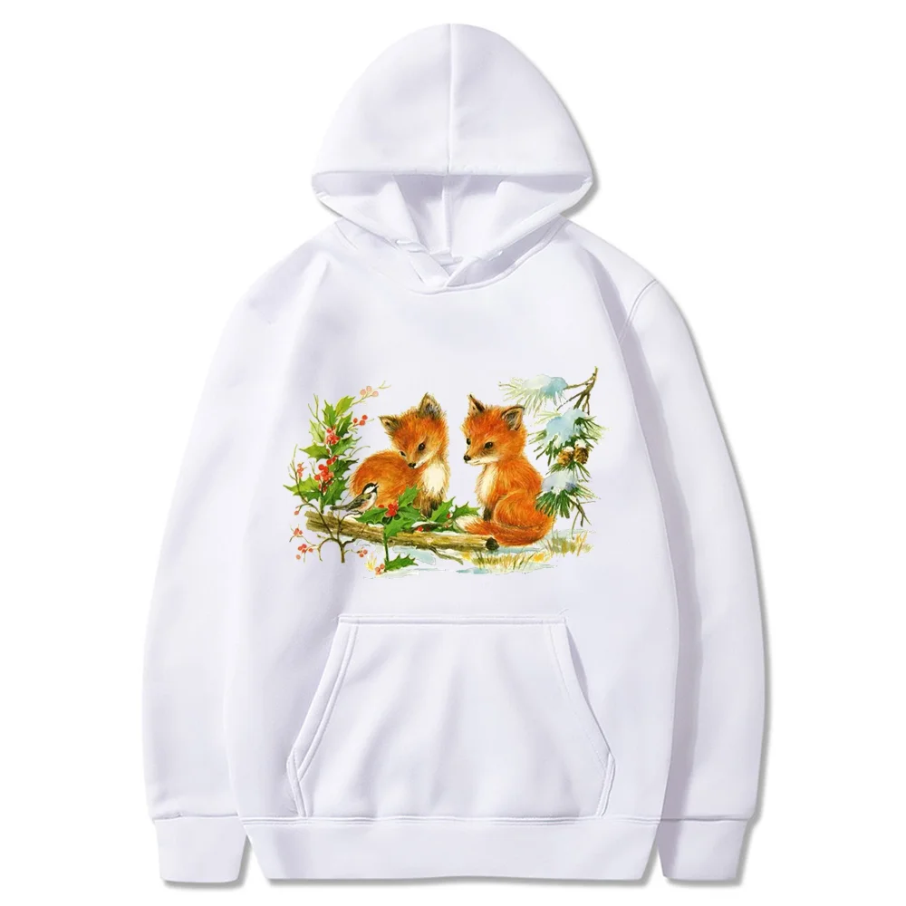 

Unisex Loose Hoodies Long Sleeve Fleece Tops Clothing Fashion Pullovers Streetwear For Women Men Fox Print Lovely Youth