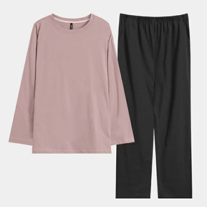 2024 Latest Men Cotton Pajamas Set Spring Autumn Round Neck Nightdress Long Sleeve Youth Sleepwear Casual Solid Color Pyjamas