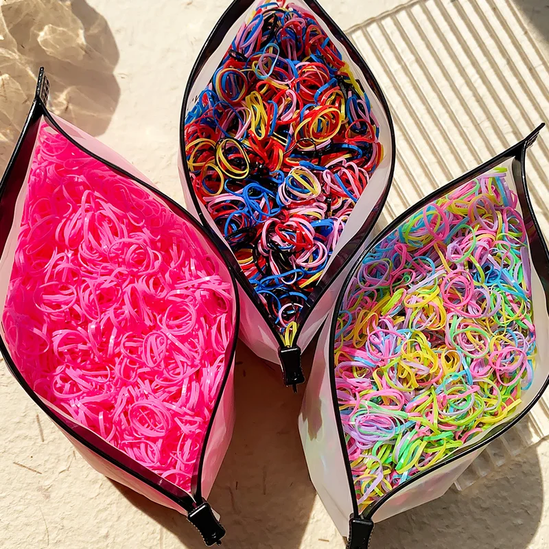 500/1000/2000pcs Girls Colourful Disposable Rubber Band