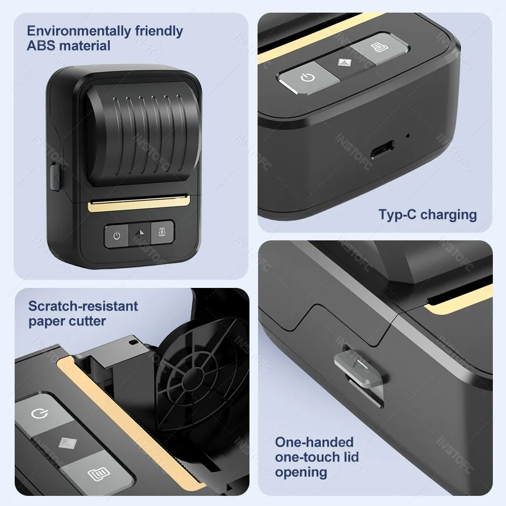 N20 Portable Mini Label Printer Thermal Adhesive Sticker Print Maker Inkless Pocket Bluetooth Machine White Color Paper Rolls
