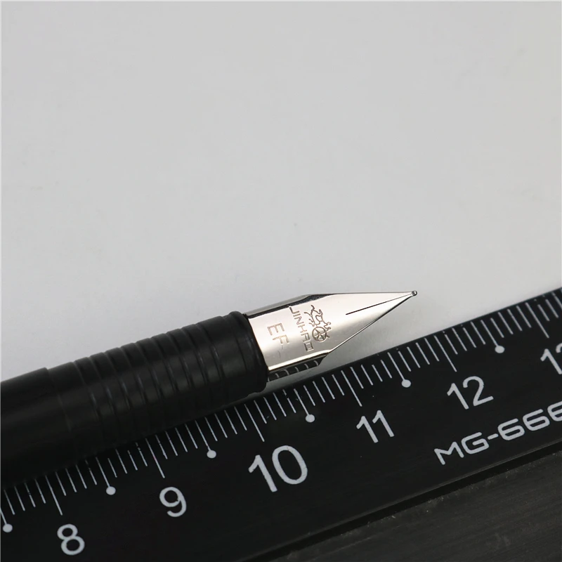 JinHao-작은 검은 색 막대 만년필, EF 0.38mm 팁, 심플하고 아름답고 세련된 금속 펜 홀더