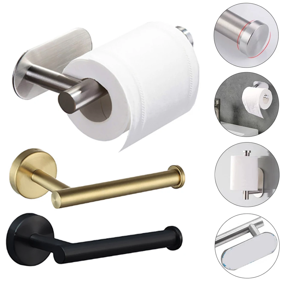 Stainless Steel Toilet Roll Paper Holder Self-Adhesive Bathroom Punch-Free Towel Rack Wall Mount Toilet Tissue Accessories paper towel holder toilet paper holder toilet paper rack toilet roll holder paper towel rack tissue holder