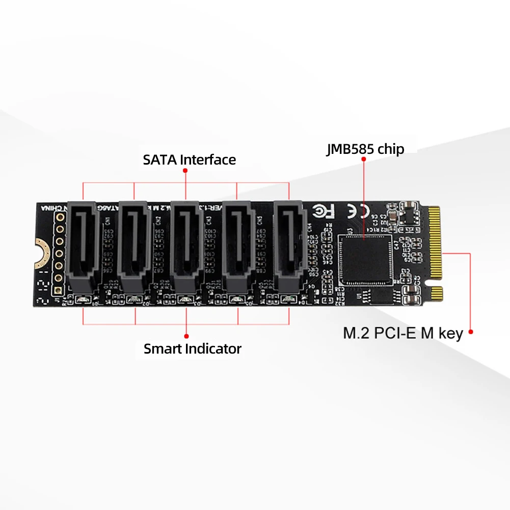 Riser Card M.2 Chave Jmb585 para Conversor Nvme com Sataiii Sata 3.0 Cabo M.2 Pcie 3.0 para Portas Sata Iii 6g Ssd Adaptador Cartão - Imagem 4
