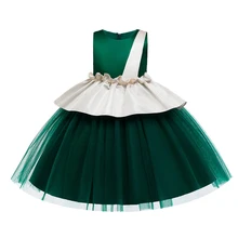 

2022 Summer Party Dresses Fluffy Young Girls Costume O-Neck Prom Evening Dress White Pink Green Princess Frocks for Wedding Kids