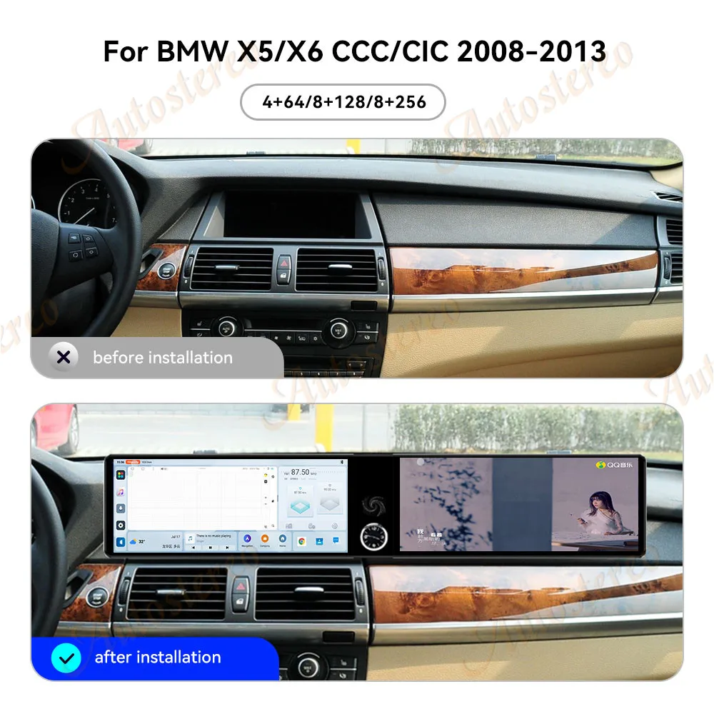 Dual Screen Android14 Car Radio Carplay Screen For BMW X5 E70 X6 E71 X6M X5M 200