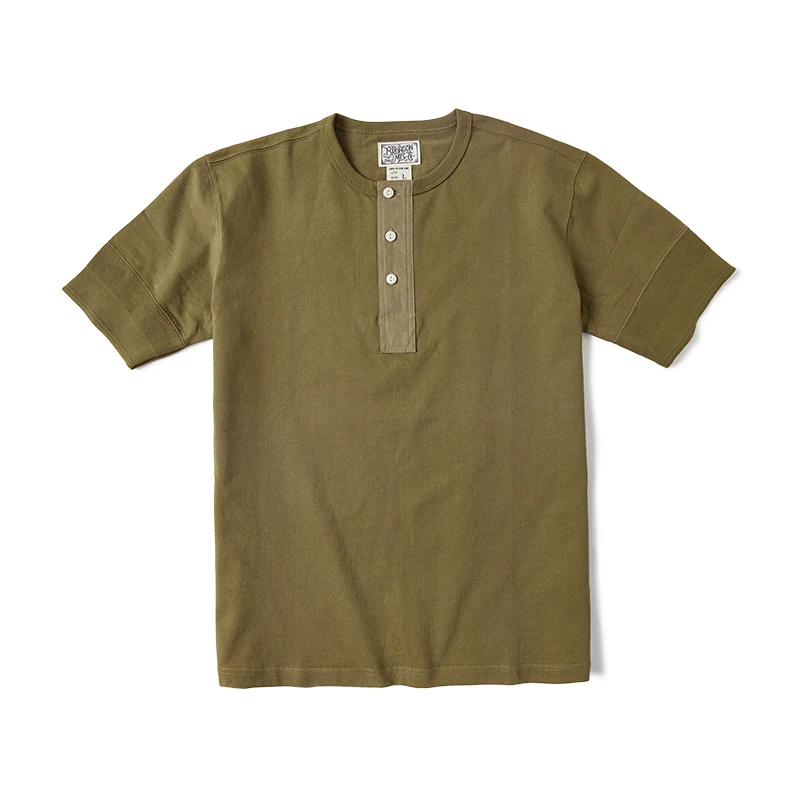 Tシャツ・カットソー bronson Vintage Long Sleeve Henley Shirt Camel B-TOP-0003-CA Vintage Heavyweight Cotton Henley Neck Shirt - Apricot