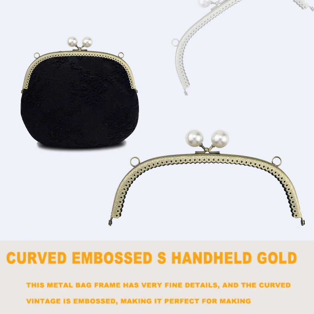 Metal Clutch Kiss Clasp Lock Lightweight with Pearl Coin Purse Accessories DIY Craft Frame