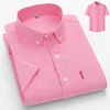 100% Cotton Basic Shirt for Men Short Sleeve Summer Casual Solid Business Oxford Yellow White Regular Fit Social Man Clothing 4