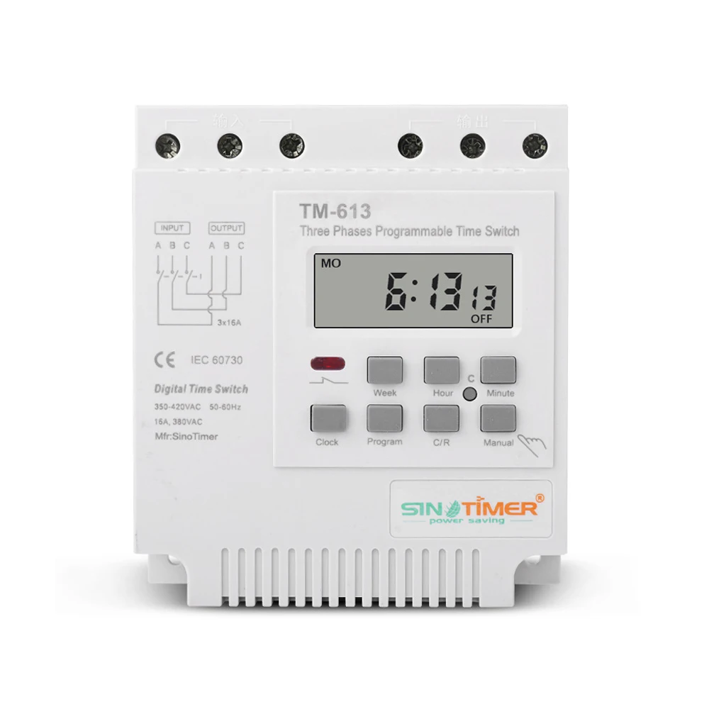 

3 Phases Digital Timer Switch TM613 380V 16A 7 Days Programmable Relay Timer Switch Motor Automatic Intelligent Controller