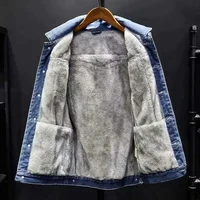 Men's Winter Thickened Fleece Lined Denim Jacket Casual Loose Fit Warm Workwear Jacket Trendy Korean Style Oversized Size