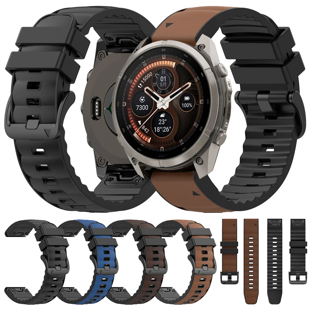Premium QuickFit Leather Silicone Strap for Garmin Fenix & Epix Series Watches