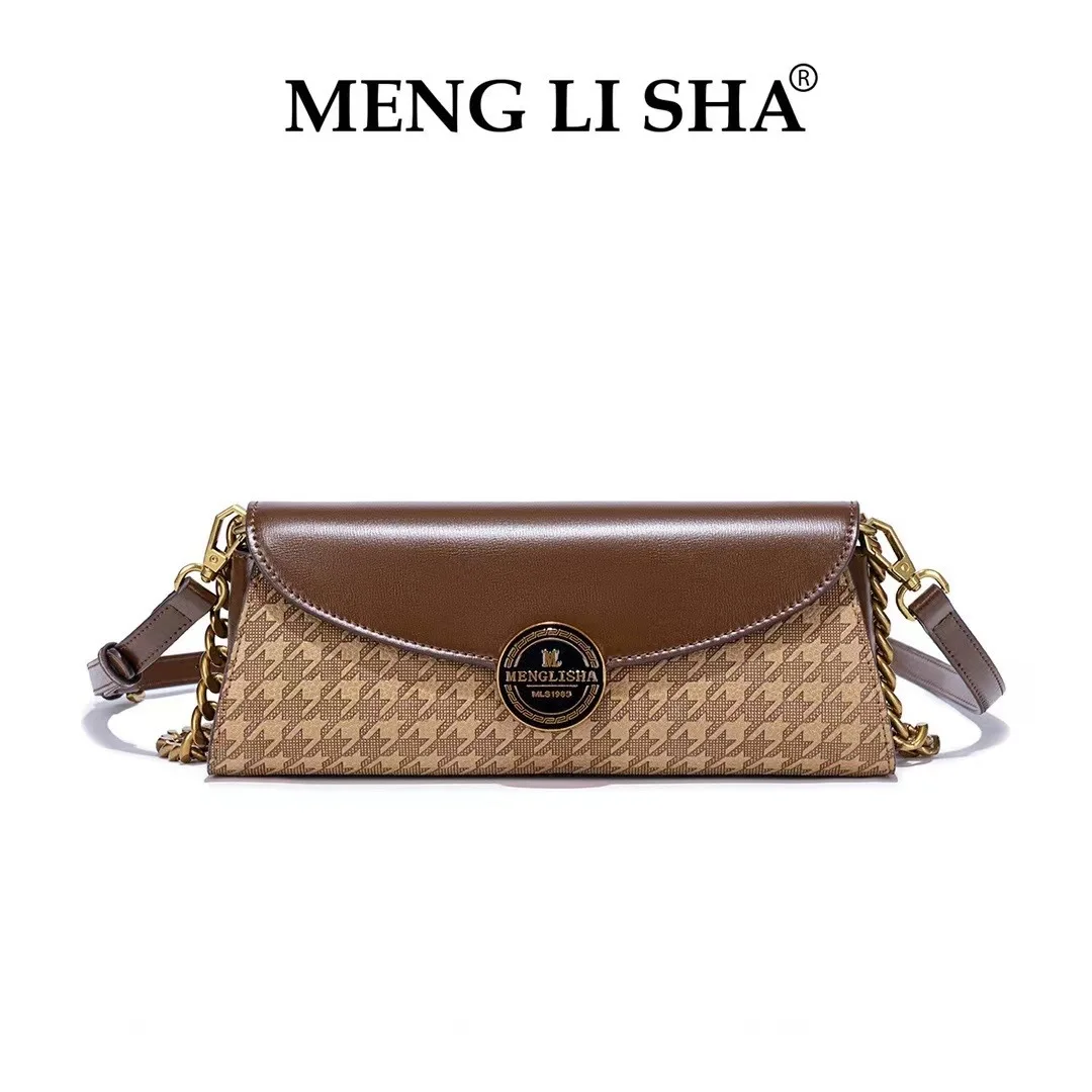 

Luxury Brand Menglisha Qianniao Grid High-end Feel Stick Bag Fashionable Retro Chain Buckle Single Shoulder Crossbody Bag