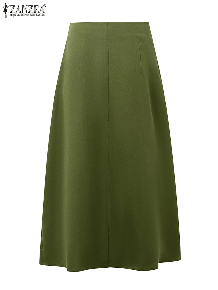 ZANZEA Women Autumn Long Jupes Faldas Saia Elegant Office Lady Skirts Bandage High Waist Midi Skirt Casual Loose Solid Bottoms 5