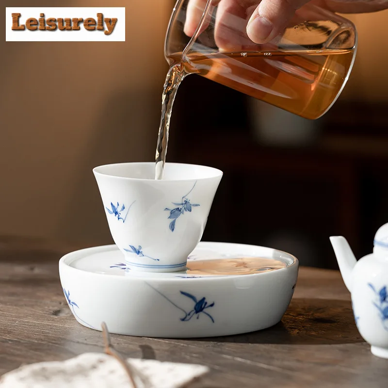 Pure Hand-painted Butterfly Orchid Teacup White Porcelain Tasting Cup Female Aroma Cup Chazhan Meditation Cup Cha Kung Fu Teaset