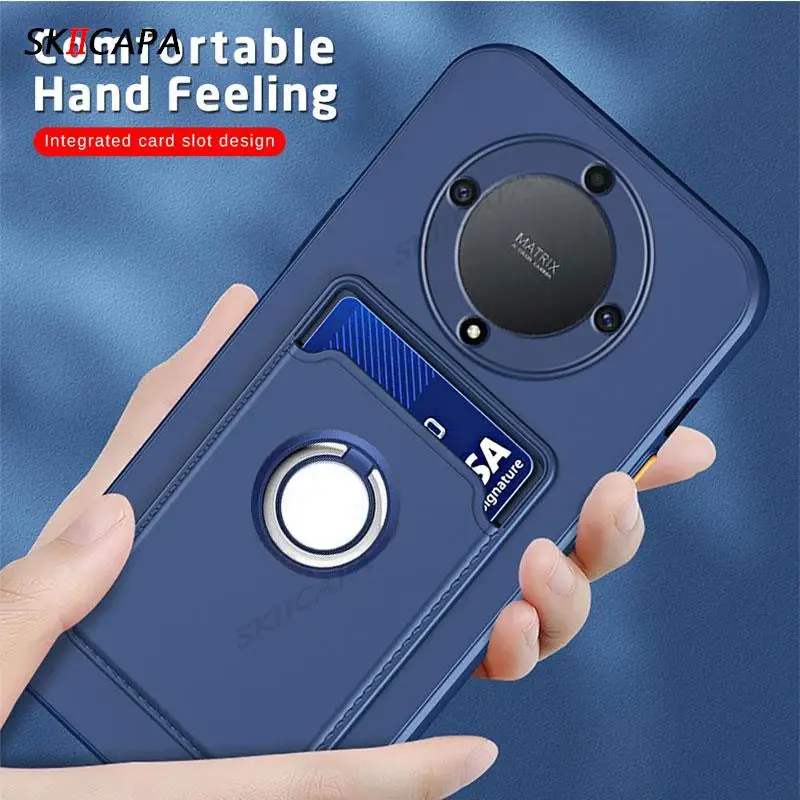 Candy Color Matte Silicone Wallet Case with Ring Holder - Card Slot & Soft Bumper Cover