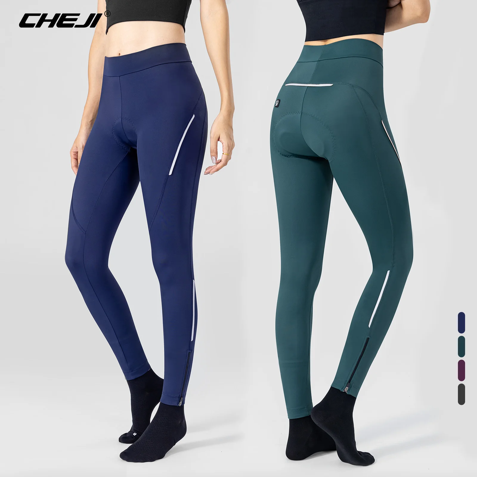 CHEJI Women Cycling Pants Summer Riding Mountain Bike Trousers Road Bicycle Padded Breathable Bike Long Women Cycling Pants