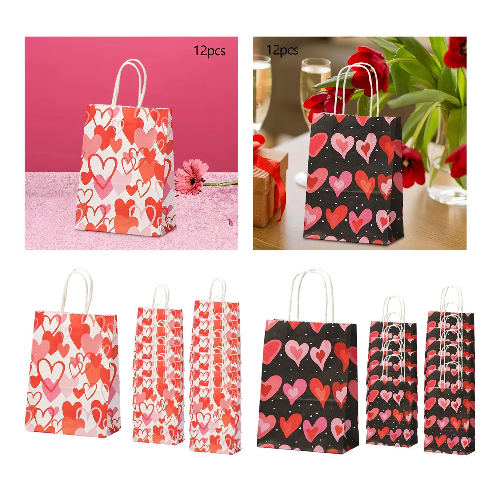 12pcs Valentine`s Day Gift Bags Favor Bags Reusable New Year Retail Bags Tote