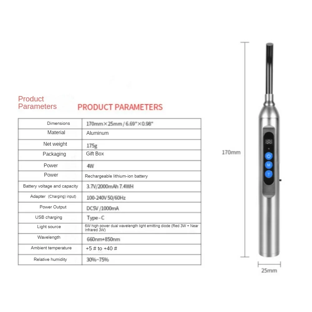Portable Infrared Physiotherapy Instrument, Handheld Instrument, Oral, Nose, Ear Canal, Lip Ulcer, Red Light Treatment, 660nm